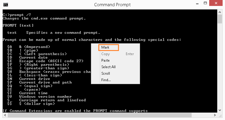copy text from command prompt ssh windows