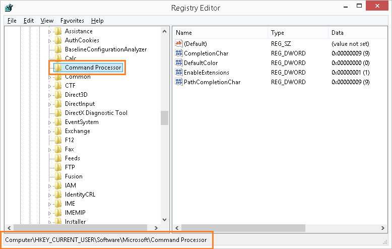 Registry Editor - Command Processor