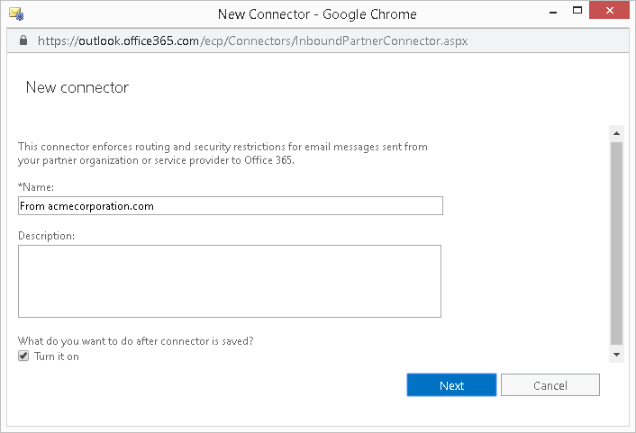 Microsoft 365 TLS Connector - Connection Name